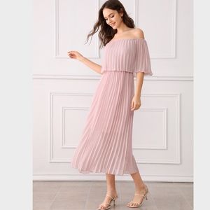 Off Shoulder Pleated Pastel Pink Dress - image 1